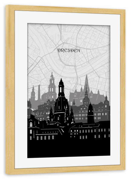 Poster mit Rahmen kiefer "Dresden cityscape map" artboxONE - Städte,Reise,Architektur,Städte / Dresden,Kartografie