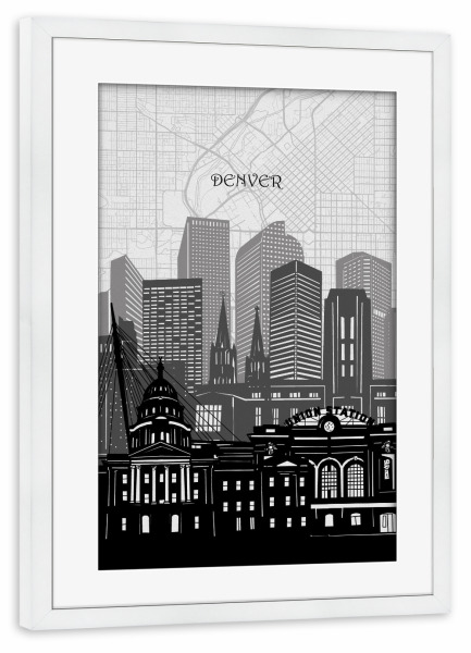 Poster mit Rahmen weiß "Denver cityscape map" artboxONE - Städte,Reise,Architektur,Kartografie