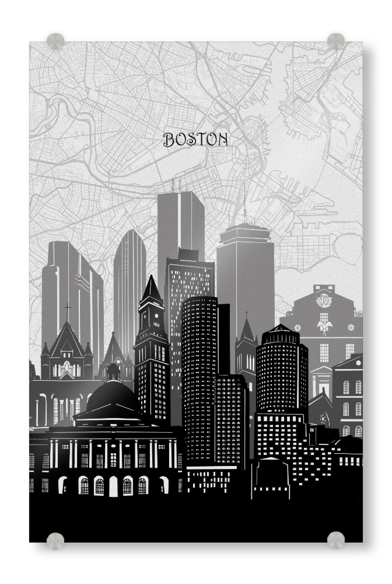 Acrylglasbild "Boston cityscape map" artboxONE - Städte,Reise,Architektur,Städte / Boston,Kartografie
