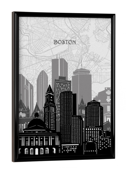 Poster mit schwarzem Rahmen "Boston cityscape map" artboxONE - Städte,Reise,Architektur,Städte / Boston,Kartografie