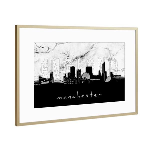 Poster mit Rahmen Gold "Manchester skyline marble" artboxONE - Städte,Reise,Architektur,Marmor
