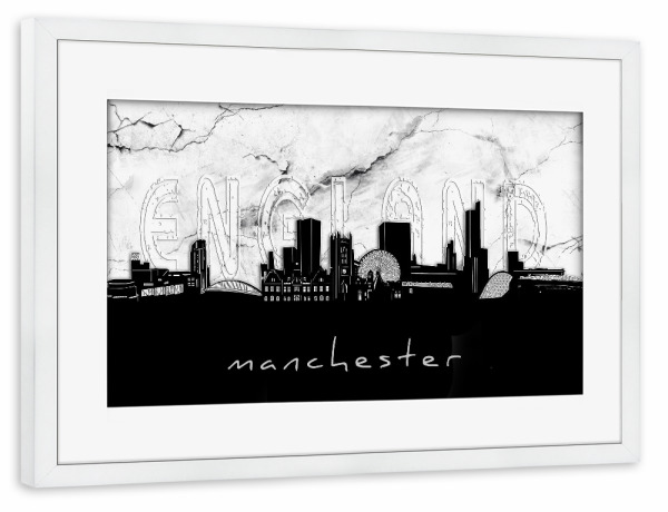 Poster mit Rahmen weiß "Manchester skyline marble" artboxONE - Städte,Reise,Architektur,Marmor