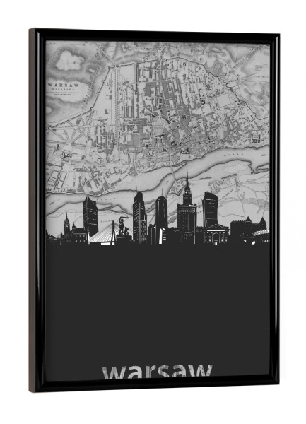 Poster mit schwarzem Rahmen "Warsaw skyline map grey" artboxONE - Städte,Reise,Architektur,Kartografie