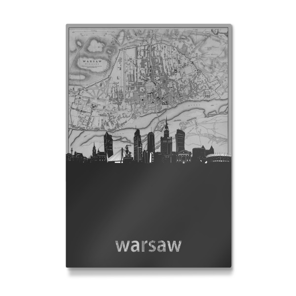 Galerie-Print "Warsaw skyline map grey" 30x20 cm artboxONE