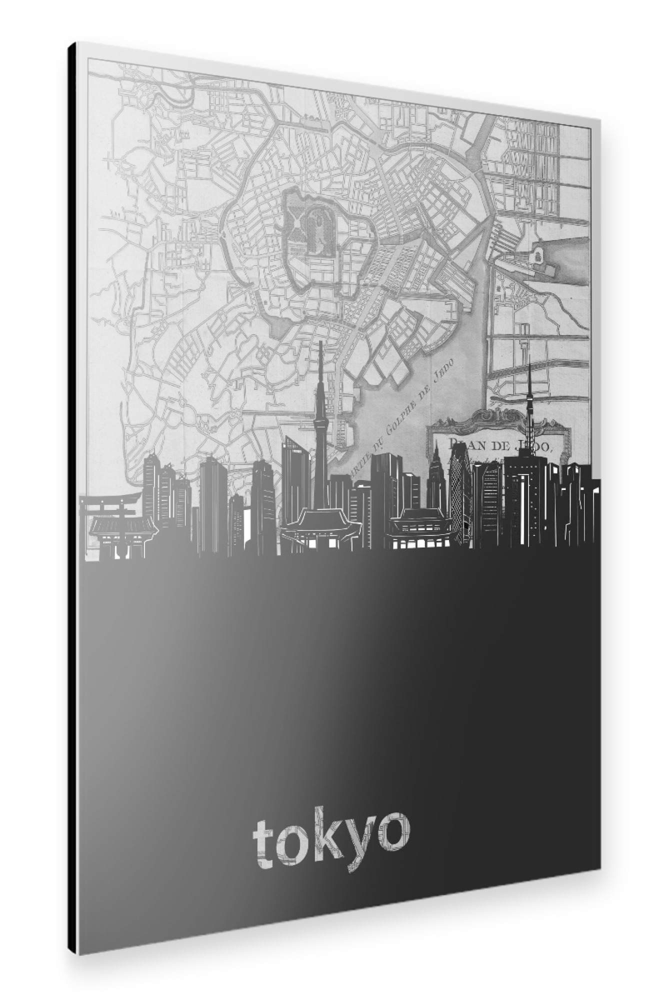 Alu-Dibond "Tokyo skyline map grey" 30x20 cm artboxONE