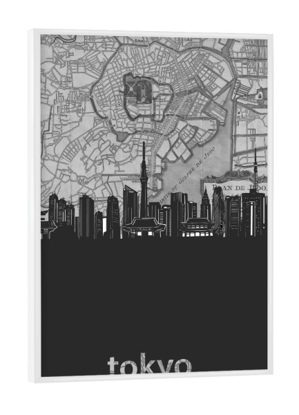 Poster mit weißem Rahmen "Tokyo skyline map grey" artboxONE - Städte,Reise,Architektur,Städte / Tokio,Kartografie