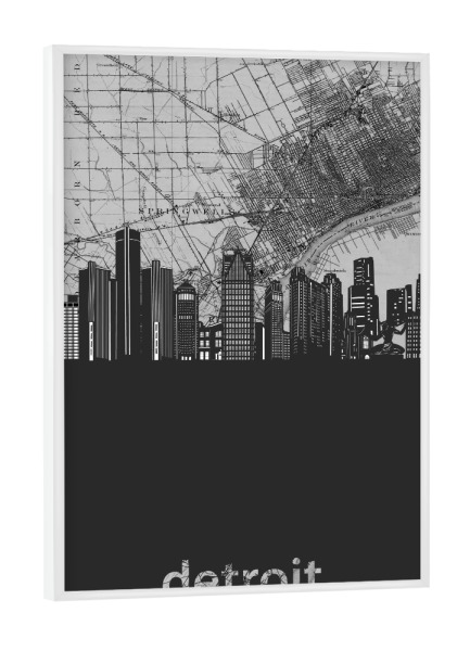 Poster mit weißem Rahmen "Detroit skyline map grey" artboxONE - Städte,Reise,Architektur,Kartografie