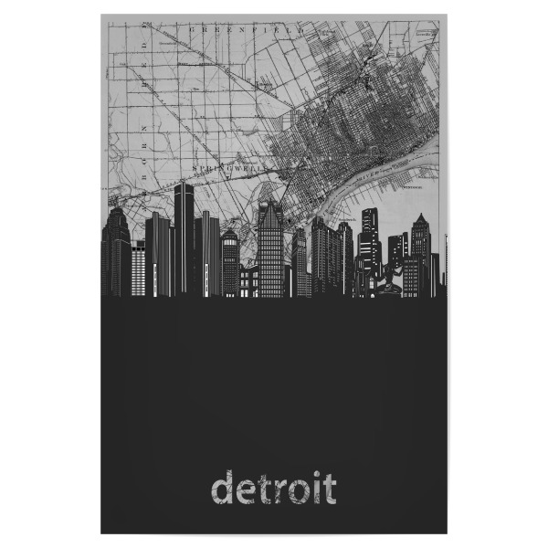 Poster "Detroit skyline map grey" artboxONE - Städte,Reise,Architektur,Kartografie