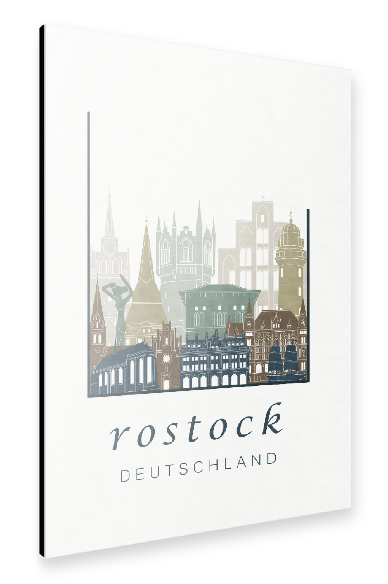 Alu-Dibond "Rostock skyline light blue" 30x20 cm artboxONE