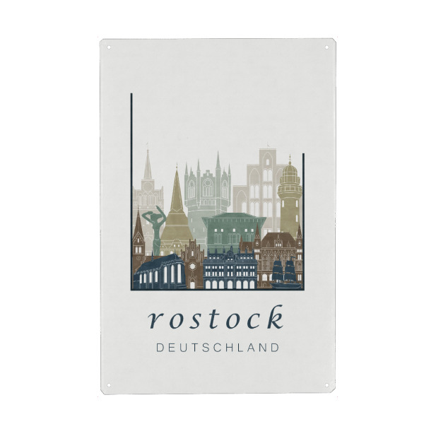 Holzbild "Rostock skyline light blue" artboxONE - Städte,Architektur