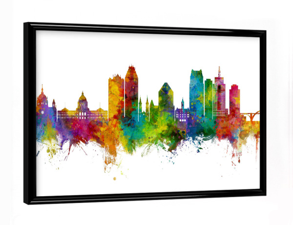 Poster mit schwarzem Rahmen "Saint Paul Minnesota Skyline" artboxONE - Städte