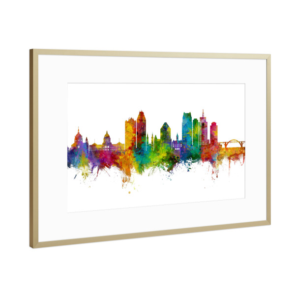 Poster mit Rahmen Gold "Saint Paul Minnesota Skyline" artboxONE - Städte