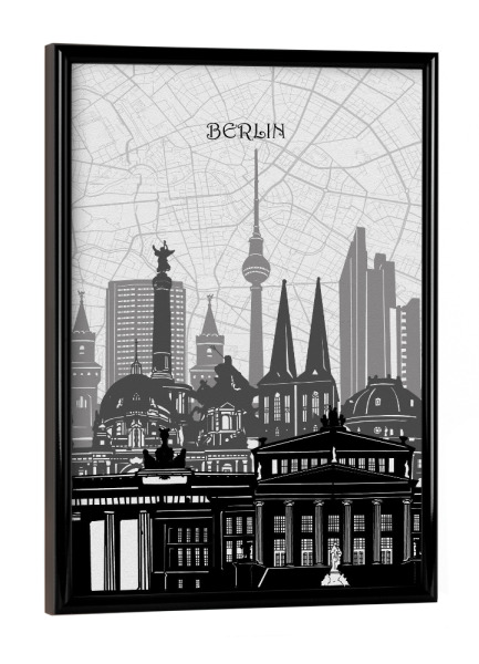 Poster mit schwarzem Rahmen "Berlin cityscape map" artboxONE - Städte,Städte / Berlin,Reise,Architektur,Kartografie