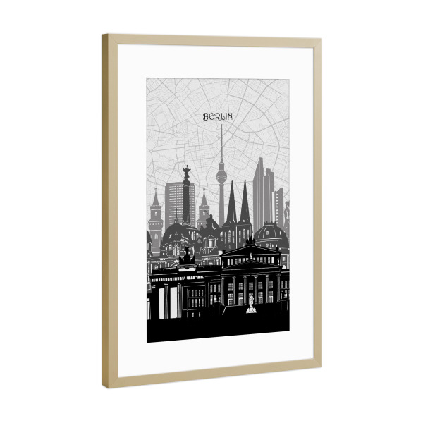 Poster mit Rahmen Gold "Berlin cityscape map" artboxONE - Städte,Städte / Berlin,Reise,Architektur,Kartografie