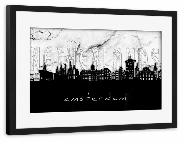 Poster mit Rahmen schwarz "Amsterdam skyline marble" artboxONE - Städte,Reise,Architektur,Städte / Amsterdam,Kartografie