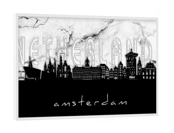 Poster mit weißem Rahmen "Amsterdam skyline marble" artboxONE - Städte,Reise,Architektur,Städte / Amsterdam,Kartografie