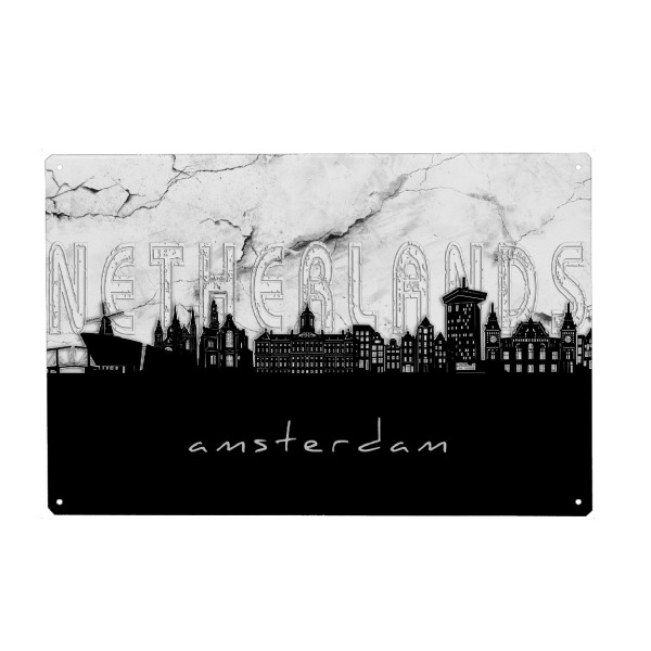 Holzbild "Amsterdam skyline marble" artboxONE - Städte,Reise,Architektur,Städte / Amsterdam,Kartografie
