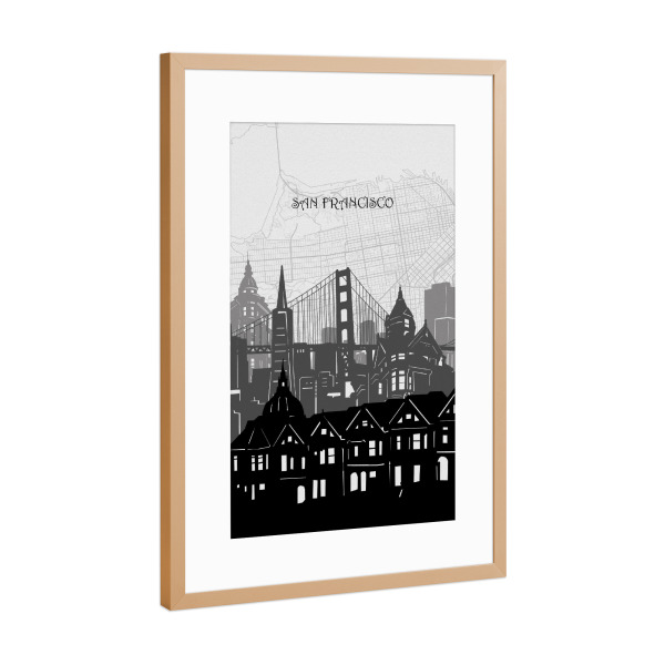 Poster mit Rahmen Kupfer "San francisco cityscape map" artboxONE - Städte,Reise,Architektur,Städte / San Francisco,Kartografie