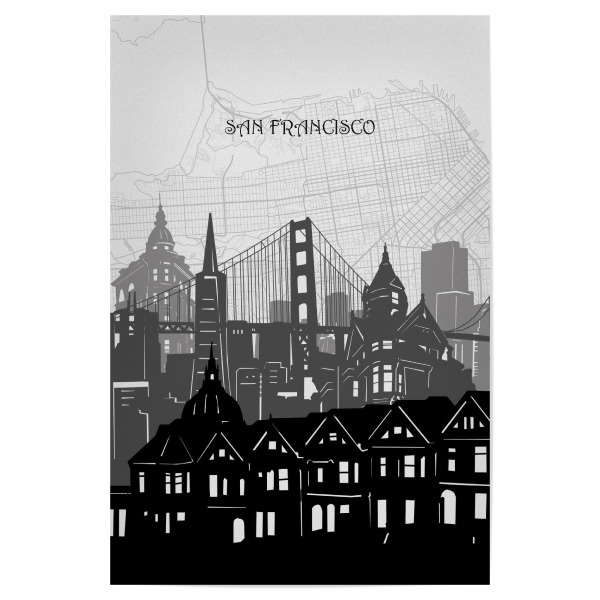 Poster 30x20 cm "San francisco cityscape map" artboxONE - Städte,Reise,Architektur,Städte / San Francisco,Kartografie