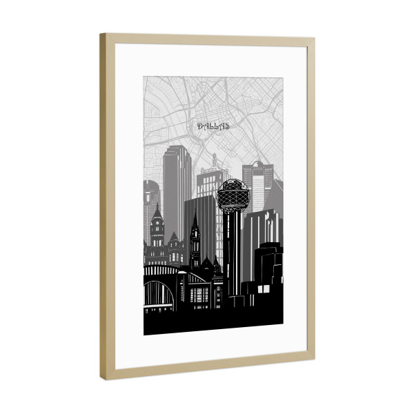 Poster mit Rahmen Gold "Dallas cityscape map" artboxONE - Städte,Reise,Architektur,Kartografie