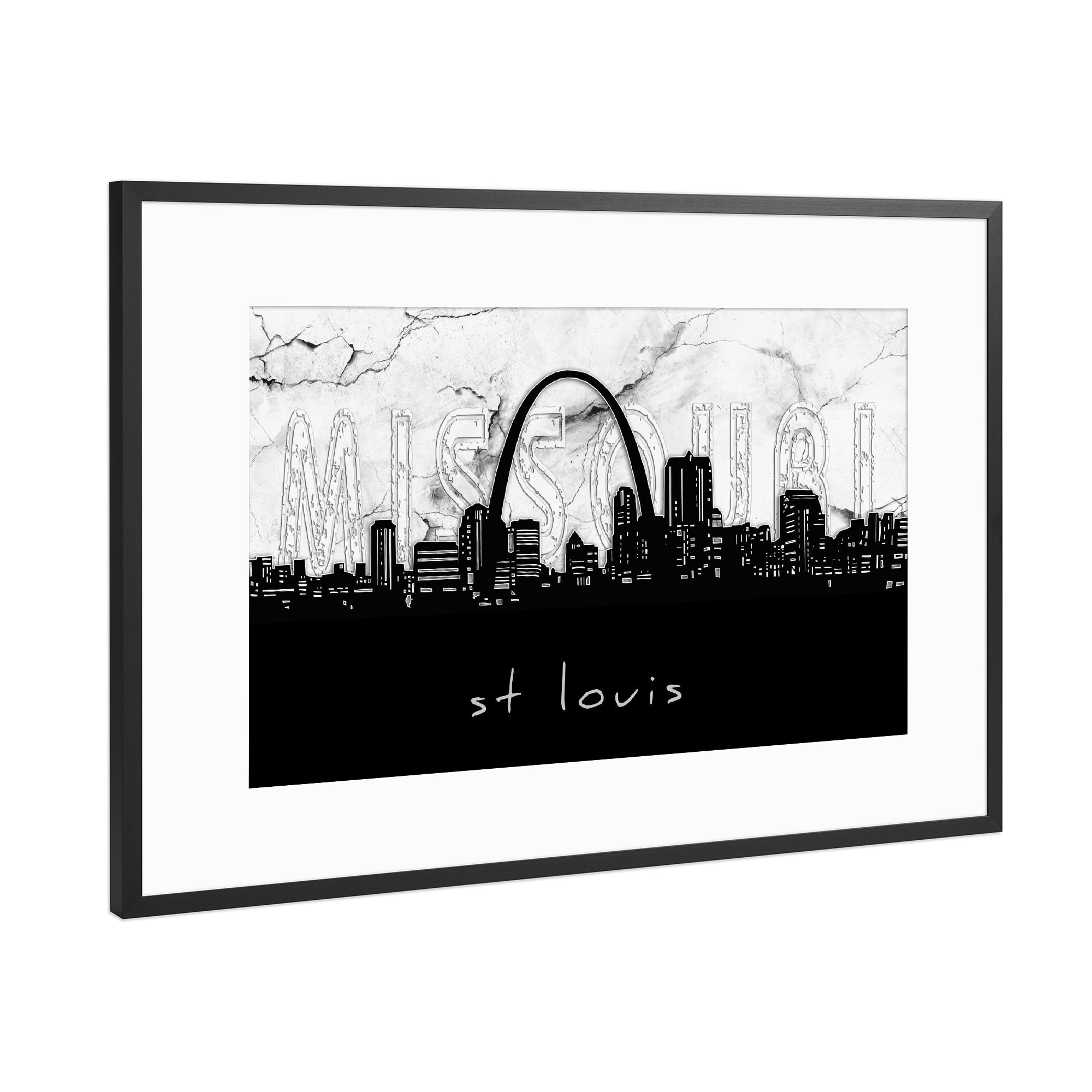 Poster mit Rahmen Schwarz (Metallic) "St louis skyline marble" artboxONE - Städte,Reise,Architektur,Marmor
