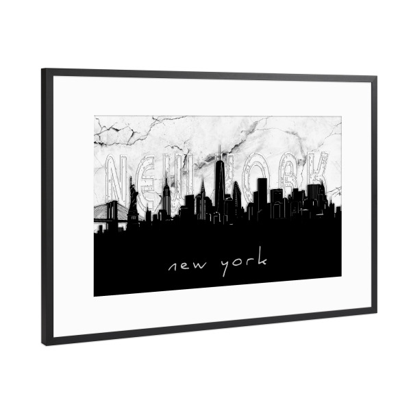 Poster mit Rahmen Schwarz (Metallic) "New york skyline marble" artboxONE - Städte,Städte / New York,Reise,Architektur,Marmor