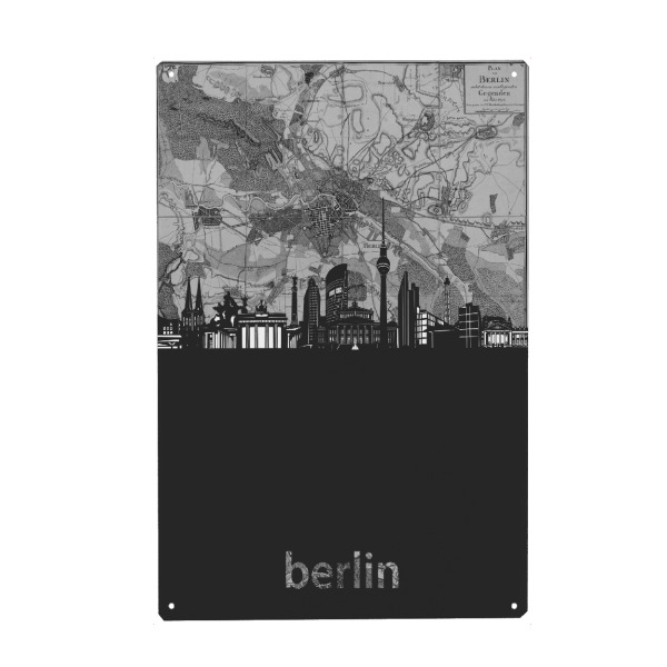 Holzbild "Berlin skyline map grey" artboxONE - Städte,Städte / Berlin,Reise,Abstrakt,Architektur