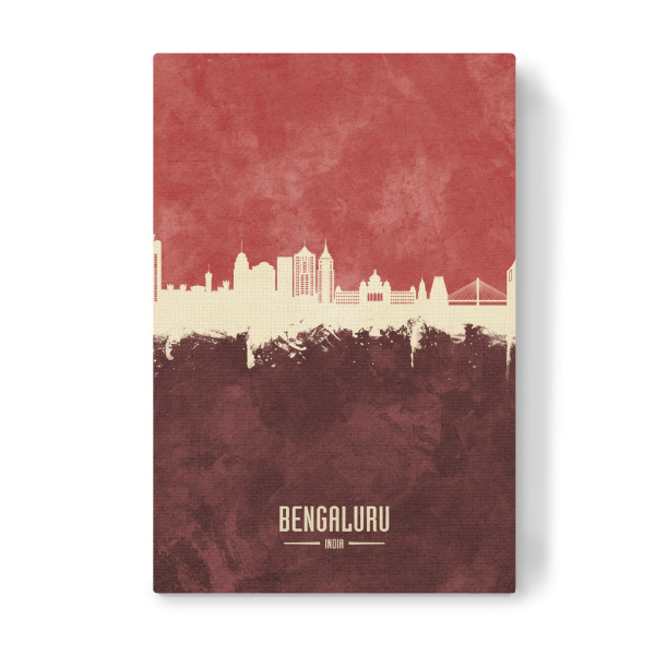 Leinwandbild "Bengaluru Skyline Dark Red" artboxONE - Städte - Bengaluru,India,Skyline,Cityscape,Stadtbild,Watercolor,City,Stadt,Indien