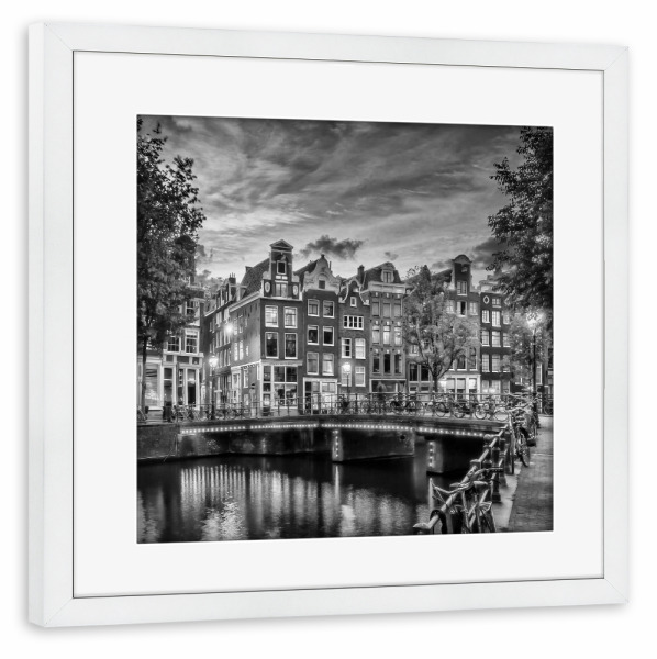 Poster mit Rahmen weiß "AMSTERDAM Abendstimmung" artboxONE - Städte,Architektur,Städte / Amsterdam