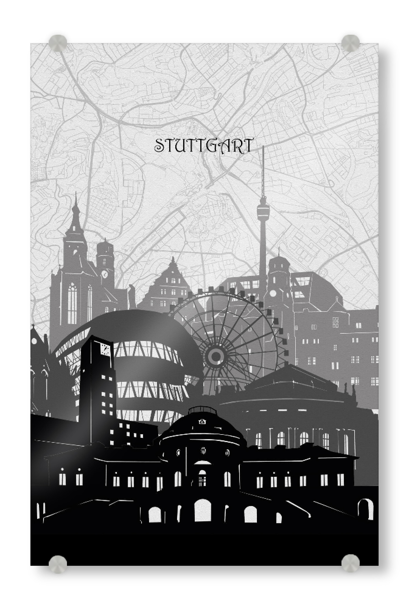 Acrylglasbild "Stuttgart cityscape map" artboxONE - Städte,Reise,Architektur,Städte / Stuttgart,Kartografie