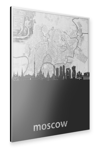 Alu-Dibond "Moscow skyline map grey" 30x20 cm artboxONE