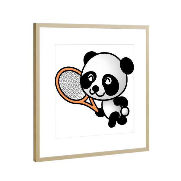 Poster mit Rahmen Gold "Panda spielt Tennis" artboxONE - Für Kinder,Tiere,Lustig