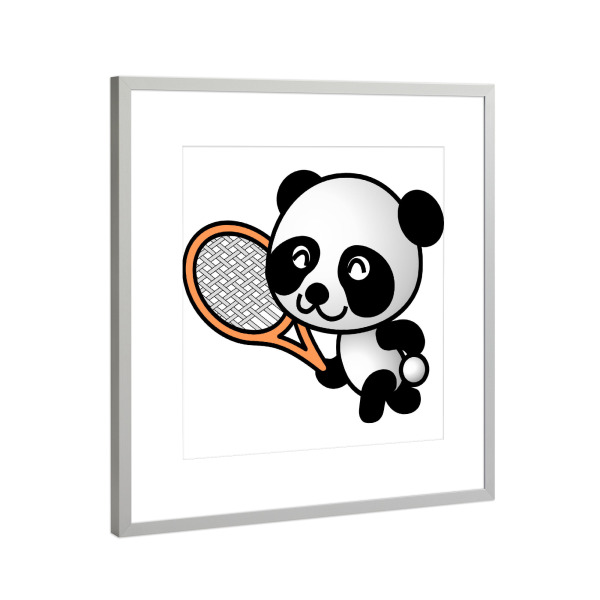 Poster mit Rahmen Silber "Panda spielt Tennis" artboxONE - Für Kinder,Tiere,Lustig
