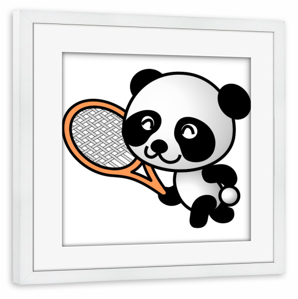 Poster mit Rahmen weiß "Panda spielt Tennis" artboxONE - Für Kinder,Tiere,Lustig