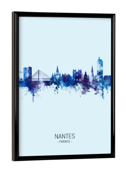 Poster mit schwarzem Rahmen "Nantes France Skyline Dark Blue" artboxONE - Städte