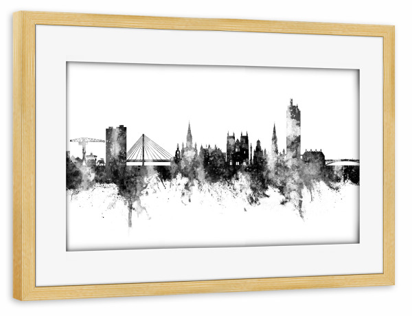 Poster mit Rahmen kiefer "Nantes France Skyline Black" artboxONE - Städte