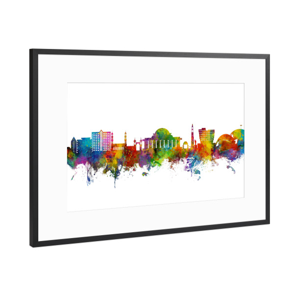 Poster mit Rahmen Schwarz (Metallic) "Lilongwe Malawi Skyline" artboxONE - Städte