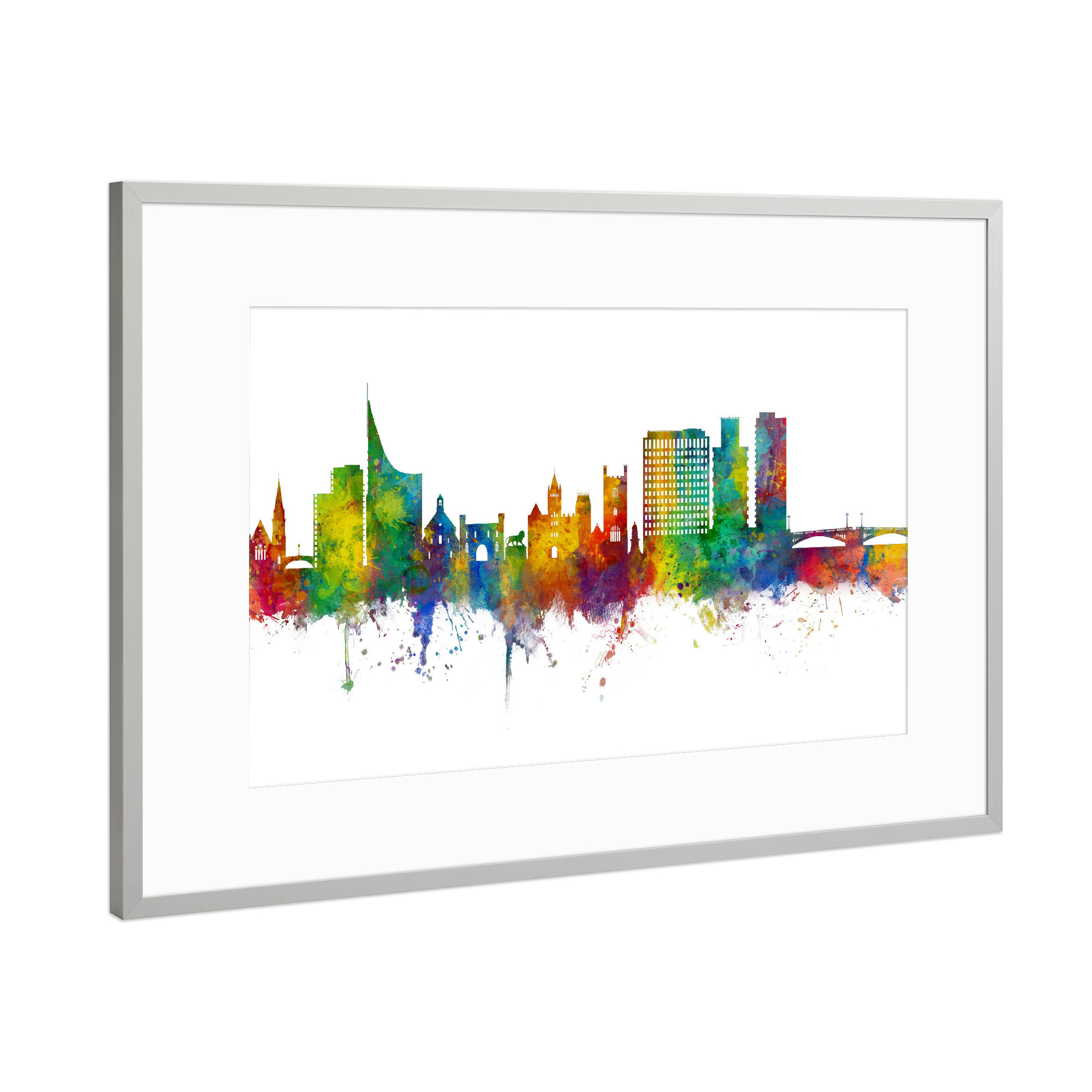 Poster mit Rahmen Silber "Reading England Skyline" artboxONE - Städte
