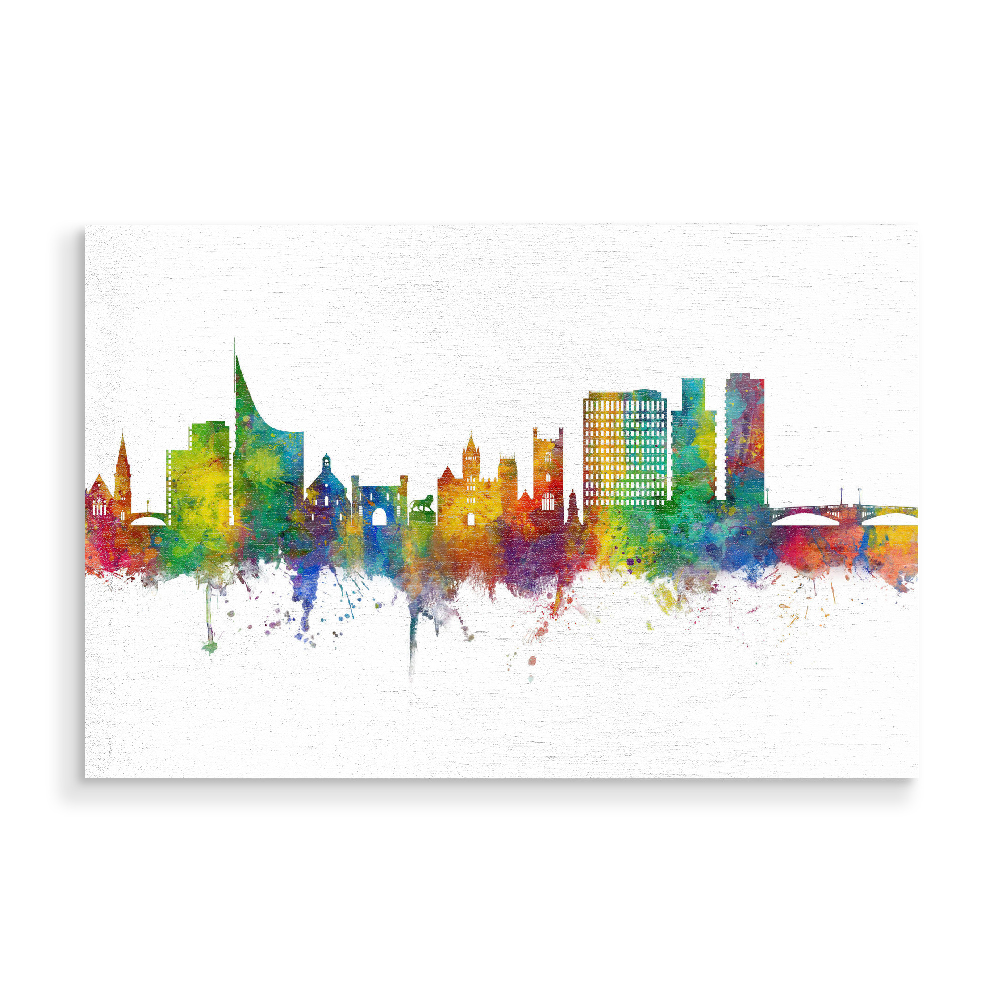Holzbild "Reading England Skyline" artboxONE - Städte - Reading,England,Skyline,Cityscape,Stadtbild,Watercolor,City,Stadt,Colorful,Bunt