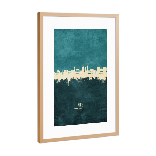 Poster mit Rahmen Kupfer "Nice France Skyline Turquoise" artboxONE - Städte