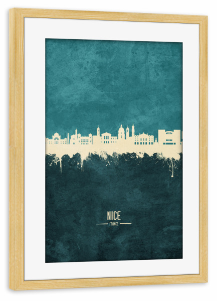 Poster mit Rahmen kiefer "Nice France Skyline Turquoise" artboxONE - Städte