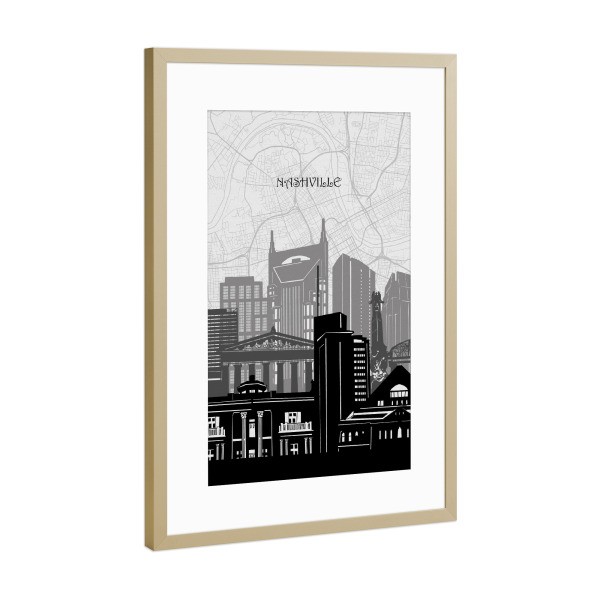 Poster mit Rahmen Gold "Nashville cityscape map" artboxONE - Städte,Reise,Architektur,Kartografie