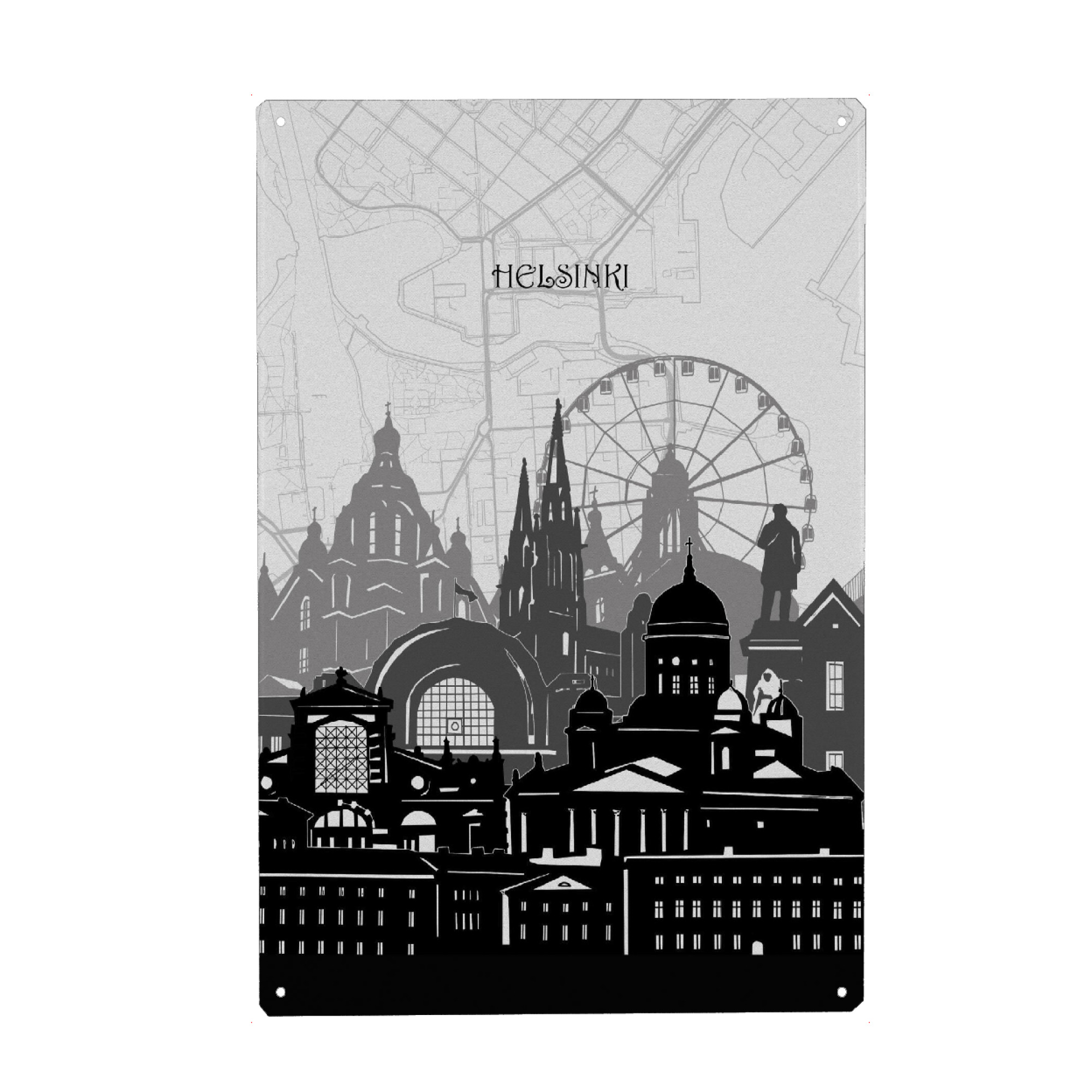 Holzbild "Helsinki cityscape map" artboxONE - Städte,Reise,Architektur,Kartografie