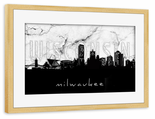Poster mit Rahmen kiefer "Milwaukee skyline marble" artboxONE - Städte,Reise,Architektur,Marmor