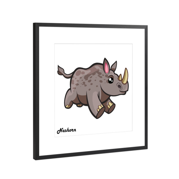 Poster mit Rahmen Schwarz (Metallic) "Nashorn Afrika" artboxONE - Für Kinder,Tiere,Comic