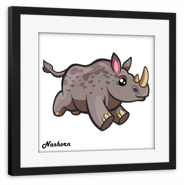 Poster mit Rahmen schwarz "Nashorn Afrika" artboxONE - Für Kinder,Tiere,Comic