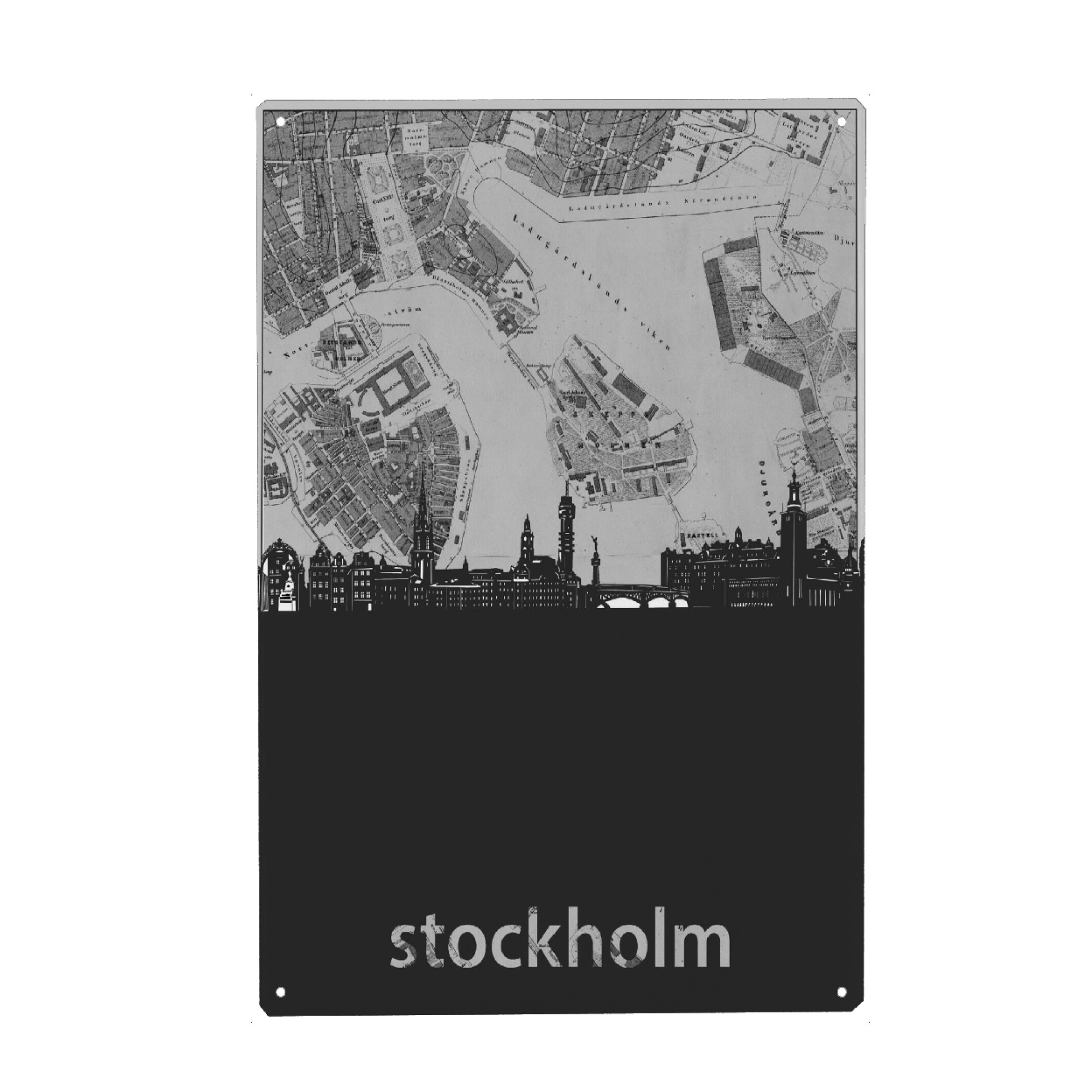 Metall Poster "Stockholm skyline map grey" artboxONE - Städte,Reise,Architektur,Städte / Stockholm,Kartografie