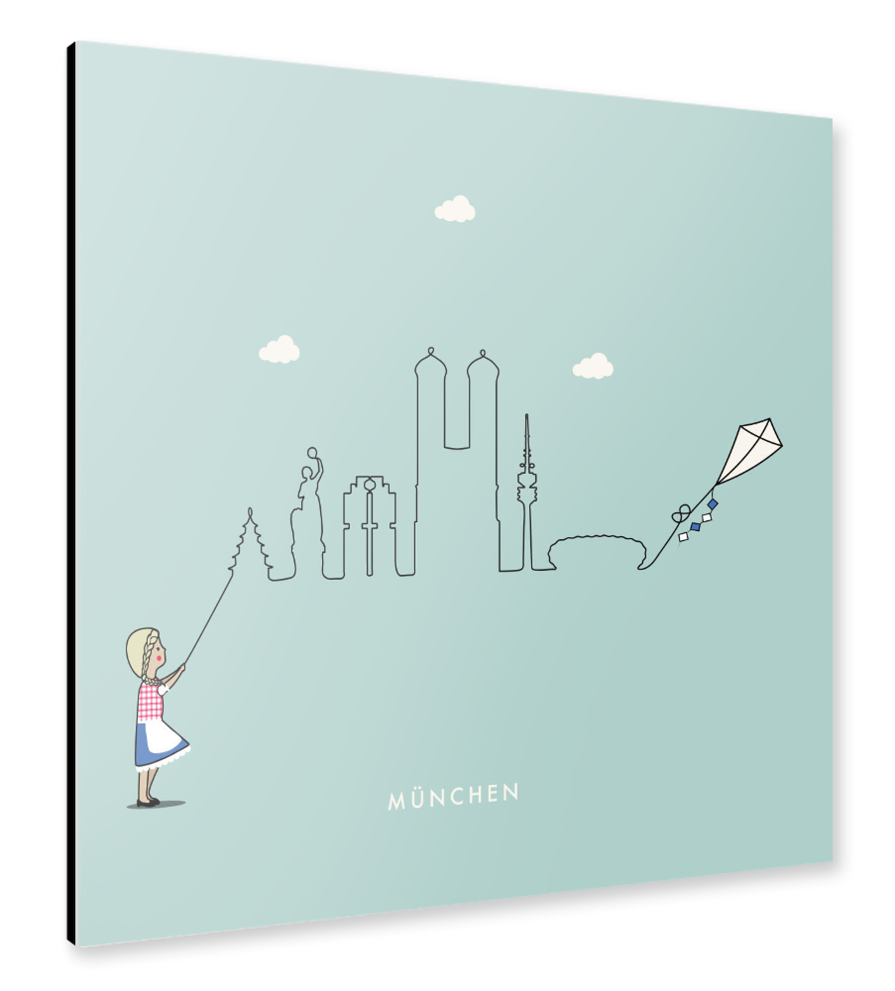 Alu-Dibond "München Skyline Kite" 30x30 cm artboxONE