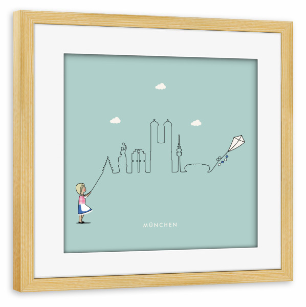 Poster mit Rahmen kiefer "München Skyline Kite" artboxONE - Städte,Städte / München,Reise