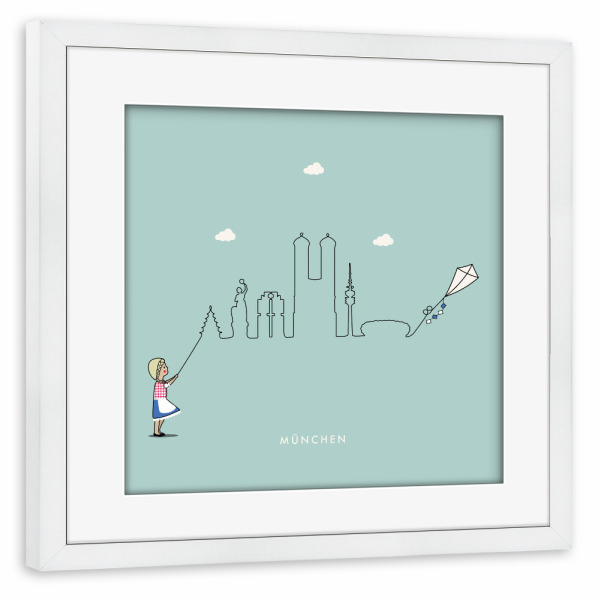 Poster mit Rahmen weiß "München Skyline Kite" artboxONE - Städte,Städte / München,Reise